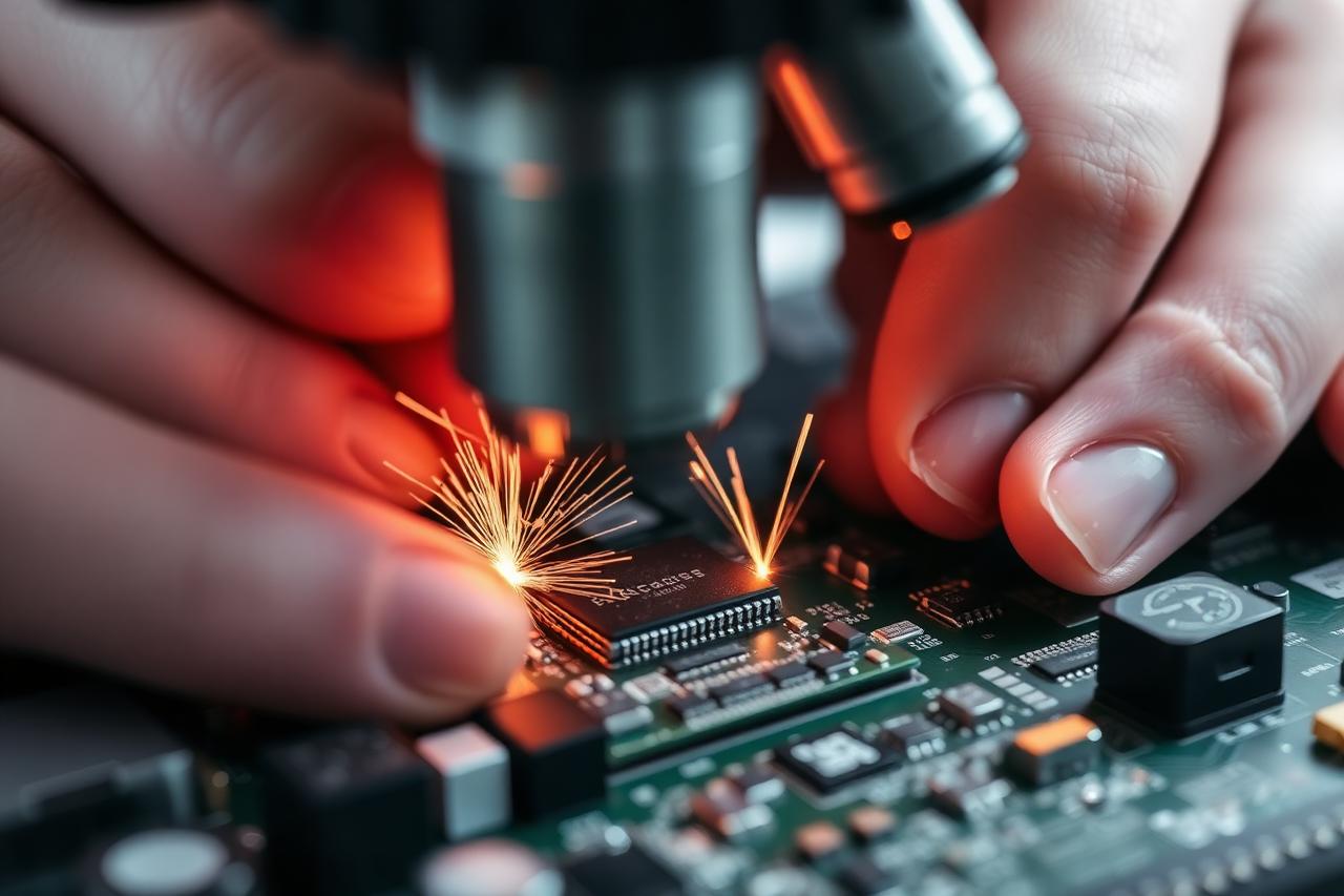 Mikrolöten an einem Laptop-Mainboard